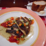 ビストロ アオキ - 黒ソイのポアレ　トマトとバジルの2色ソース　700円