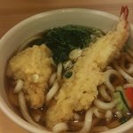 箱根そば本陣 - 海老とあわび茸の天ぷらうどん \530