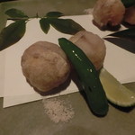 雨後晴 - 油肴 甘鯛の馬鈴薯揚げ　青唐　酢橘