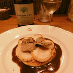 鉄板焼き Oribe - ホタテ貝柱　ジャガイモのクレープ、白ボトル16.10