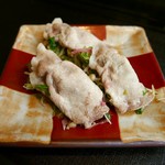 瓢斗 - 豚蒸ししゃぶ、野菜を巻いて出来上がり