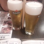 美食鶏 - 生ビー。中ですが350ml、500円。高いね～