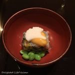 分とく山 - 【先附】蟹錦繍寄せ…公孫樹長芋　黄身酢　16.10月
      
          
      