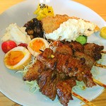 STAND - 牛カルビ♥&バラ♥
炭火焼き定食♥(σ≧▽≦)σ
おかずたっぷり！

※半アジフライは 同僚から
頂いたもので 付いてきませんww(///ω///)♪