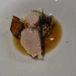 アバロッツ - 釣り鰆のグリル　椎茸と蕎麦の実のリゾット（月ヶ瀬／吉野／和歌山）
      干し椎茸のエッセンス　吉野柿　トリュフオイル