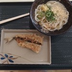 Hanamaru Udon - サンマ天ぷら140円＋かけ130園（小）