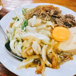 Mikasa - 『すき焼き（単品）』様（650円）※御飯のスープ付でも金額同じ。生卵に白滝、豆腐に牛バラ肉～白菜で彩られた一品で旨そう♪
