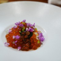 佳肴岡もと - 先附：自家製イクラ、吉野川の糸海苔、稗粟麦飯蒸し