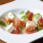 Caprese with cream cheese marinated in miso and ripe tomatoes