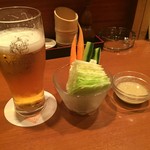 炭焼 ちきんかばぶ - お通しとビール