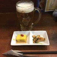 海鮮家 はこだて 本店 - サッポロクラシック樽生 お通し
