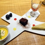 望楼NOGUCHI登別 - のぐち北湯沢産カボチャのチーズムース、ローズヒップゼリー、登別牛乳アイス、ガトーショコラ、洋ナシのタルト