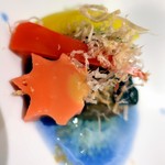 望楼NOGUCHI登別 - 愛別産米茄子の煮浸し　エゾアワビ　青梗菜　糸花