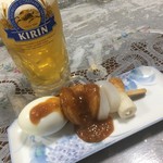 鳥ふく - キリンラガー500円とお通し300円はおでん