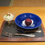 日本料理 幸庵 - 洋梨のソルベ、姫りんごのシナモンシュガー焼