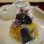 銀座 しのはら - 玉子豆腐、活きボタンエビ、〆あかざ海老　