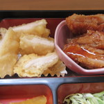 Obentou Oshokuji Dokoro Senkaku - メインの鶏天とヒレカツ