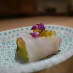 寿しの吉乃 - ☆真鯛と茄子の揚げ浸し オリーブオイルの球体を載せて☆