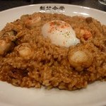 梨花食堂 - たっぷりシーフードのリゾット風まぜカレー温玉のせ