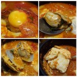 韓国料理 bibim’ - ◆「牡蠣」は大き目の品が4粒入り、他に「アサリ」「豆腐」「玉ねぎ」「葱」など。
            少し辛目で丁度いい味わい。