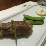 Kamo Tori Gombee - 蛸、枝豆、茸の牛肉巻き