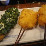 Kushi shou - 魚のタルタル葱ソース、京芋、豚肉ねぎ間
