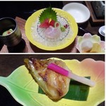 Kisoji - ◆お刺身は「鯛」と「鮪」。どちらも普通の味わいだそう。
                      ◆焼き魚は「鰤のカマ部分」、塩焼きでだされ、脂がのり美味しいそうですよ。