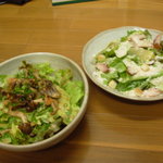 鮨Dining庵地杜 - きのこの和風さらだ６７０円　自家製燻製鶏のシーザーさらだ６９０円