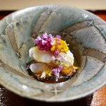 富小路 やま岸 - 16.11月　酢の物（魳焼き霜、秋茄子、ジュレ酢）