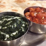 マネリパヤン - アールバラク（ほうれん草とジャガイモ）とチャナマサラ（ひよこ豆）