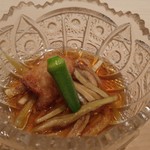 鮨 とかみ - 加賀茄子のそうめん仕立て 穴子の唐揚添え
      