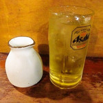 レトロ新橋系　餃子家 - 緑茶ハイ　緑茶を入れました