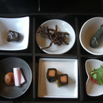 あかん遊久の里 鶴雅 - 朝食　珍味６品