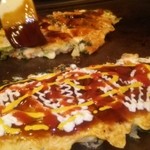 Okonomiyaki Teppanyaki Daruma - ほうれん草ベーコンチーズ天(ベーコン抜き)クリームチーズ入り