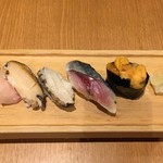 東京寿司 ITAMAE SUSHI - きんめ鯛の昆布〆 ・活あわび ・松輪の〆鯖 ・塩水うに 