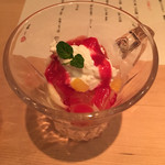 笹組 調整 - 帆立と苺の和え物 リコッタチーズ共（2015年12月）