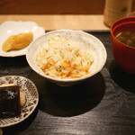 虎白 - 「飯物」・・・桜海老の炊き込みご飯、生海栗　2016年7月