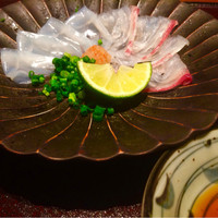 日本橋逢坂 - 向付：烏賊と鯛の薄造り