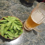鉄板料理 風神 - ビールと枝豆　2016.11