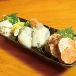 Ryoushi Goya - 牡蠣と白子とあん肝の三種盛り