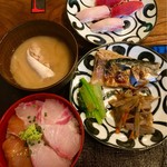 大和屋 音次郎 - 最初は酢飯で自作の海鮮丼と握り寿司とお総菜,アラ汁