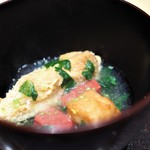 神保町 傳 - 甘鯛のみぞれ餡かけ　赤こんにゃく　栗麩