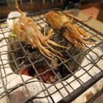 だい - がすえびの頭を七輪で焼いているところ♪