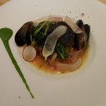 本日の白身魚　ミネストローネ　ムール貝と