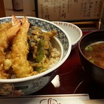 天寿ゞ - 上天丼（味噌汁、香の物付）　１６００円
