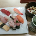 廻鮮魚廣水産 - 【2016.11.21(月)】Ａランチ(握り10貫＋氷見うどん)1,080円