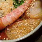 炭膳 茅心 - 炭膳 茅心 ＠茅場町 海鮮づけ丼 帆立・白身・甘海老 アップ