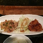 魁人 - アジフライと豚肉生姜焼の盛り合わせランチ（980円）