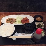 魁人 - アジフライと豚肉生姜焼の盛り合わせランチ（980円）