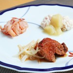 Sushidokoro Iki - 赤貝のみぞれ酢・あんきも煮 大根のぬた・鱈の白子と金時煮